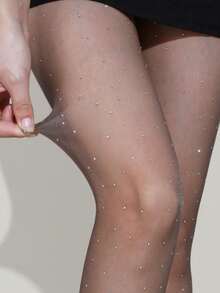 1 Stück Damen transparente glänzende Strumpfhose mit Sternrhinestone-Verzierungen, beige & kaffee, körperbetont, Frühling/Sommer