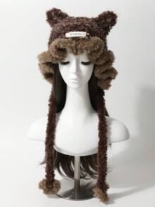 1顶手工针织可爱熊耳水母帽，女士款，秋冬新款朋克甜美Y2K柔软加厚保暖护耳针织帽，多色时尚百搭，夏季沙滩 - 針織帽 - 查看 3