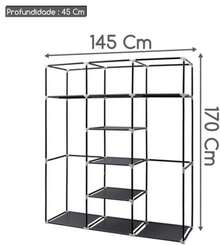 Guarda Roupas Armário Dobrável Organizador Multiuso Preto - Preto - Visão 3