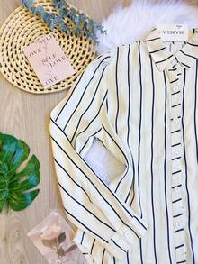 Women's Casual Striped Button-Down Shirt SP028 - 黑色 - 查看 2