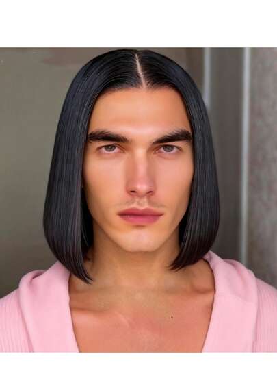 12英寸新款男士假发，中分波波头短直发