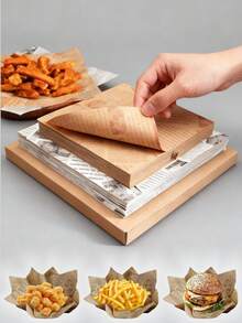 200/500pcs Food Paper, Waxed Paper, Food Packaging Paper, Suitable For Sandwiches, Burgers, Barbecue, Fried Chicken, Etc., Printed Greaseproof Paper, Kitchen Supplies, Disposable Food Basket Liners