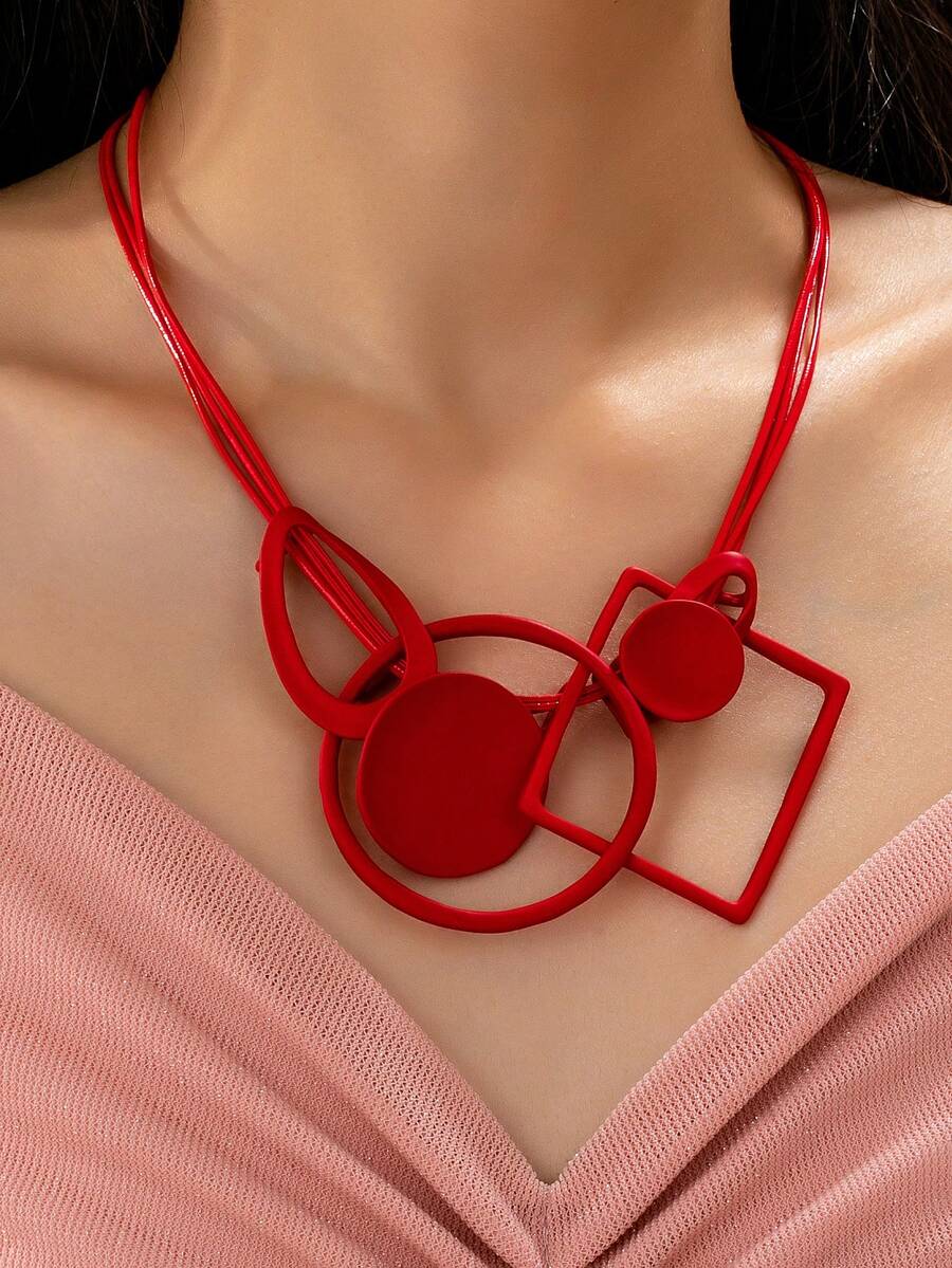 Vintage Geometric Pattern Necklace With Pendant, Gothic Style Women Choker