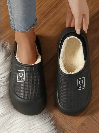 2025 秋冬休闲女士拖鞋，一脚蹬毛绒衬里室内鞋，EVA 外底防水减震，轻便舒适保暖，适合日常穿着，男女通用设计，适合居家、瑜伽、徒步旅行、户外时尚