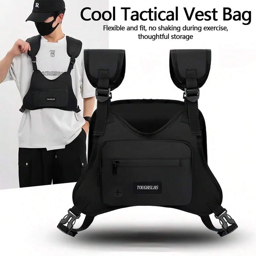 1pc Man Chest Rig Bag Fashion Travel Storage Chest Bag For Men Sport Running Vest Bag Waist Bag Student Mobile Phone Pocket Backpack Gifts - Black - View 1