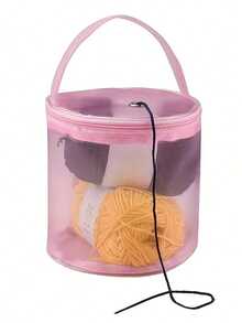 彩色尼龙网眼抽绳袋，大容量毛线收纳袋，带抽绳 - 耐用手工拉链收纳袋，适用于毛线、钩针编织 - 玫瑰红/紫色，毛线收纳袋 - 彩色 - 查看 6