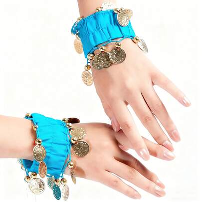 一对雪纺硬币手链，舞蹈配饰，舞台表演服装装饰，街头风百搭配饰，适合万圣节、狂欢节、节日庆典，也可作脚链佩戴。