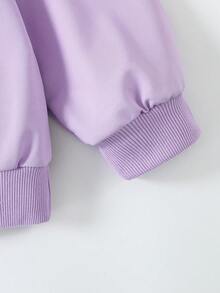 Oversized Smiling Drink Print Hooded Sweatshirt For Teenage Girls - Mauve Purple - View 5
