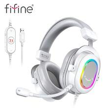 PC 游戏耳机，带麦克风的 USB 有线耳机，7.1 环绕声，线控，柔软耳垫，电脑 RGB 包耳式耳机，流媒体/游戏语音/视频降噪 - FIFINE H6 白色 - 白色 - 查看 3