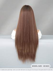 Elegant-26 Inch Brown Highlights Wigs For Women, Long Straight Wigs With Bangs,High Quality Soft Synthetic Fiber Wigs For Women Daily Wear, Festival Ready Party Use, Perfect Gift - Beginners Glueless Wig Accessories - 挑染棕色 - 查看 3