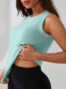 Leorrey 1 Stück Damen nahtloses, bequemes, modisches einfarbiges Rundhals-Ärmelloses, anliegendes Fitness-Workout-Tennis-Outdoor-Sport-Tanktop