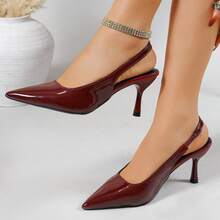 女士春季高跟鞋，时尚百搭工作鞋，法式夏季凉鞋 - 酒紅色 - 查看 10