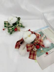 1pc Cute Christmas Plush Claw Hair Clip, Bowknot Barrette, Large Size, High-End Hair Claw With Tassel Hair Accessory, Suitable For Spring, Summer, Autumn, Winter Elegant Claw Clips - Multicolor - View 5