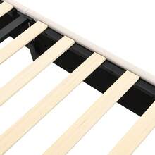 Upholstered Bed 140*190cm With Slatted Base And Headboard, Button Upholstery, Rivet Upholstery, Wooden Legs, Linen, Beige - Beige - View 4