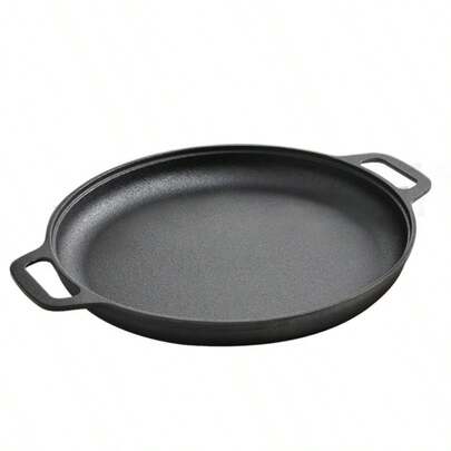 14-Inch Black Cast Iron Pizza Pan - Pre-Seasoned Oven  Skillet For Baking, Frying & Cooking, Kitchen Cookware With Non-Stick Surface & Ergonomic Handle