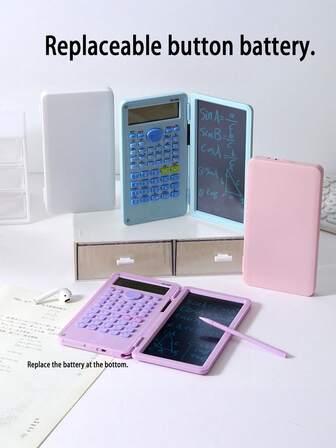 1pc Scientific Calculator With LCD Memo Board - 10-Digit Large Display, Foldable Design, Battery Powered - Suitable For Students, Office And School Supplies (CR2032 Button Battery Required)