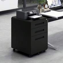 Mobile Filing Cabinet With 3 Drawers For Under The Desk In The Office, Simple Style, Versatile Storage Cabinet For Legal/Letter/A4 Files, 5-Wheel Design, Tip-Proof, Cold-Rolled Steel, Waterproof, Moisture-Resistant, Black