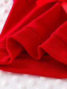 2pcs Baby Girl Fashion Casual Set: Crew Neck Long Sleeve Sweatshirt With 3D Bow Decor And Skinny Flare Leg Jeans Pants With 3D Bow Decor - Red - View 6