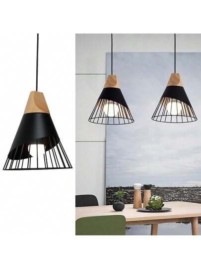 Alpinaluz Badminton Ceiling Hang Light: Zwart Metaal Hout Nordic E27 view 2