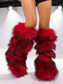 New Winter Warm Plush Artificial Fur Women's Lace Up Snow Boots - Soft Lined Long Tube Boots With Comfortable Sliding Cover Design And Fashionable Strap Design, Suitable For Indoor And Outdoor Wearing In Cold Weather, Neutral Long Ankle Artificial Raccoon Leather Snow Boots - Solid Color Classic, Ultra Smooth Fur Touch, Perfect Choice For Christmas And Halloween, Y2K Style! Y2K Fashion Men's And Women's Snow Boots - Made Of Synthetic Washed Bear Skin, With Silky Smooth Fur Texture And Classic Pure Color Tones, Ideal For Christmas And Halloween! Long Unisex Synthetic Raccoon Skin Snow Boots - Solid Color Classic, Super Smooth Fur Landing, Essential For Christmas And Halloween, Edgy Y2K Vibe Fake Washed Bear Skin Snow Boots For Christmas And Halloween (Suitable For Both Men And Women)