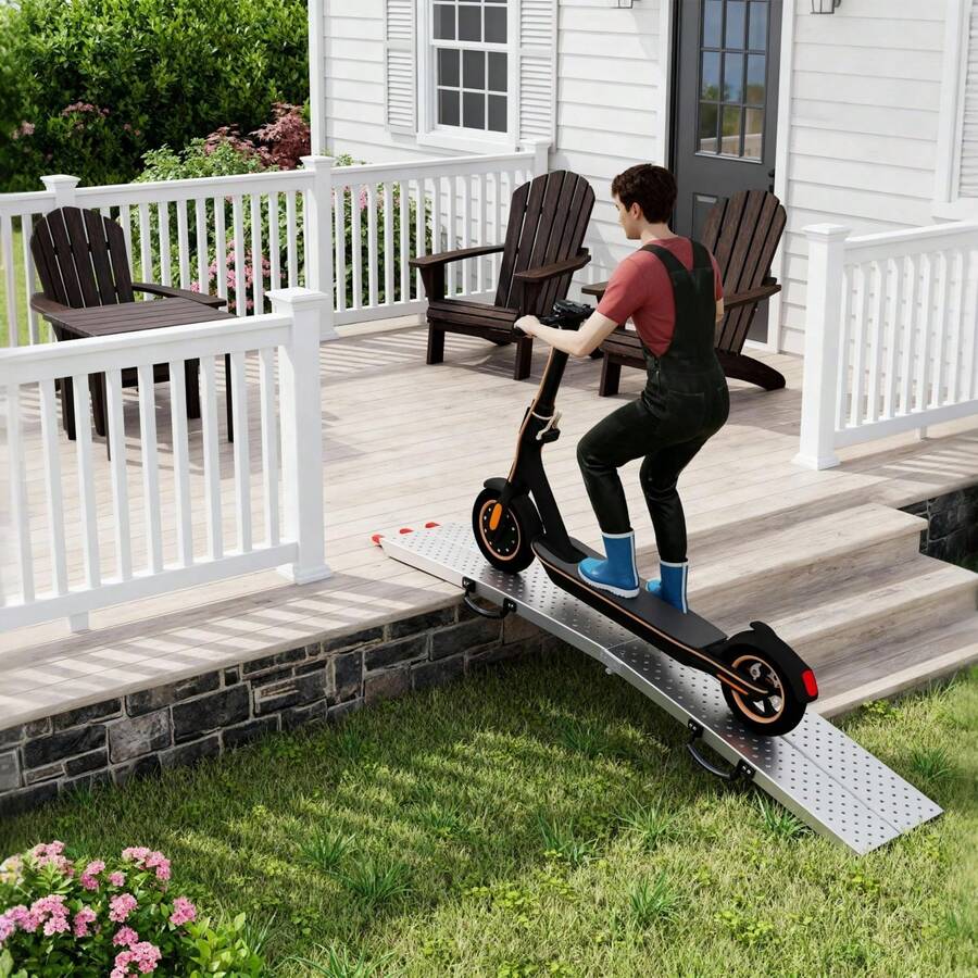 LILIIN Folding Loading Ramp 195 X 22.5 Cm – 1/2-Piece Set Of Non-Slip Loading Ramps, Heavy-Duty Foldable Ramps, Portable And Rust-Proof – Folding Ramp For Motorcycles, Cars, Trailers, Lawn Mowers, Quads, And Wheelchairs