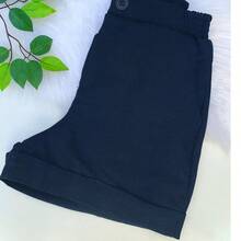 Linen Shorts With Elastic Waistband - Navy Blue - View 2