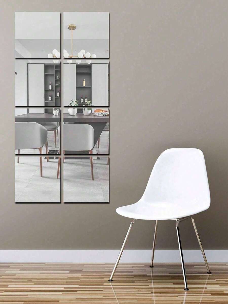 12pcs/8pcs/6pcs/4pcs/2pcs Mirror Wall Stickers, Full Length Mirror For Home, Bedroom, Self-Adhesive Acrylic Shatterproof Mirror, Best Gift For Birthday, Graduation - Transparent - View 1