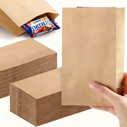 50/100 chiếc Túi giấy mini, Túi giấy lưu trữ, Túi bao bì giấy nâu bền cho quà tặng tiệc tùng, đồ ăn nhẹ, bánh quy, bánh mì kẹp thịt, Thích hợp cho doanh nghiệp nhỏ, cửa hàng tạp hóa, bữa trưa, quà tặng tiệc tùng, bao bì mang đi, Thích hợp cho tiệc tùng, đám cưới, tiệc tối mùa hè, mùa tựu trường, ngày quốc khánh, Halloween, Giáng sinh