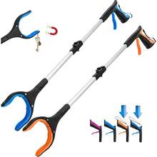 2 - Pack Grabber Reacher, 32 Inch Foldable Reacher Grabber Pickup With Strong Grip Magnetic, 360Rotating Anti - Slip Jaw, Trash Claw Grabber, Grabbers Seniors Outdoor Indoor Blue - Blue & Orange - View 2