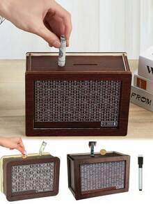 1 صندوق نقود خشبي مع عداد من 1000 دولار إلى 10000 دولار، حرفة خشبية للزينة، بنك توفير خشبي يمكن تغييره (إرسال أقلام تحديد)