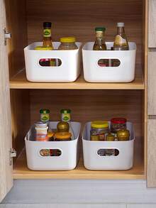 1/10个迷你白色塑料储物篮，带提手 - 多功能长方形储物盒，适用于厨房橱柜、浴室和食品储藏室 - 非常适合存放香料、零食等必需品，也可用作置物篮 | 非食品接触层 - 白色 - 查看 2