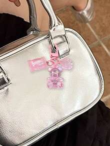 Transparent Colored Resin Teddy Bear + Rose + Candy Mobile Phone Charm - Candy Bear Keychain Pendant, For Bags & Purses, Keys, Simulation, Mini, Simple Style, For Ladies' Handbags, Keychain - Pink - View 2