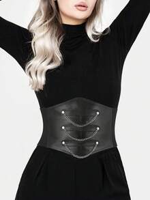 1 pieza Cinturón de corsé de estilo renacentista de mujer en PU negro, adecuado para fiesta de Halloween o atuendo diario