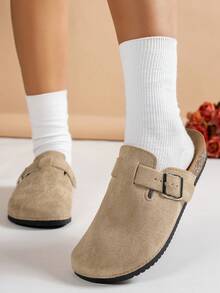 女士休闲纯色绒面革一脚蹬穆勒拖鞋，有保暖内衬和非保暖内衬版本