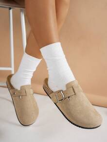 女士休闲纯色绒面革一脚蹬穆勒拖鞋，有保暖内衬和非保暖内衬版本