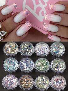 12-Color Set Chameleon Hexagon Nail Glitter, Laser Mermaid Gradient Shiny Flakes, Holographic Rainbow Metallic Powder Nail Art Decorations - Multicolor - View 7