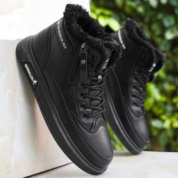 Men's Casual Motorcycle Boots, Comfortable For Autumn/Winter, Suitable For Outdoor, Holiday, Travel And Casual Wear, Solid Color Couple's Ankle Boots, Modern High-Top Men's Boots, Thick Sole Wear-Resistant Structure, Suitable For Biking Enthusiasts, Men's Snow Boots