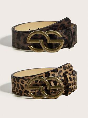 2 piezas Cinturón básico con estampado de leopardo, adecuado para el uso diario