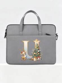 New Christmas Letter Graphic Laptop Bag, Fits 14-Inch Laptop Or Tablet, Fashionable Water-Resistant Fabric Briefcase For Men Christmas Bags