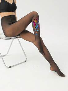 1条装 80克/220克/300克 女士性感闪光透明亮片亮片黑色连裤袜，春秋冬商务及性感造型连裤袜，保暖内衬连裤袜，保暖打底裤，E-Girl - 黑色 - 查看 25