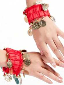 1 paire de bracelets à pièces en mousseline, accessoires de danse, décoration de costume de scène, accessoire polyvalent de style de rue, convient pour Halloween, carnaval, célébrations de festivals, peut également être utilisé comme bracelets de cheville, costume de fête - Multicolore - Voir 20