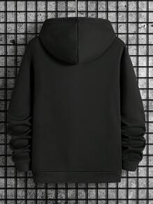 Men's Italy Letter Print Hooded Sweatshirt - Italian-Themed L-TAGLIA Lettering, Casual Pullover Sweater with Hood, Warm Fall Winter Sweater for Layering, Italian Style Outfits (Hand WashDry Clean) - Available! - Negro - Ver 2