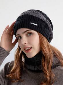 1 Set Women's Cable Knit Beanie & Scarf Set, Thick Warm Knitted Slouchy Hat & Neck Warmer For Winter Daily Use - Multicolor - View 6