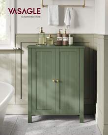 VASAGLE Armario de Baño, con 2 Estantes Ajustables, Gabinete con 2 Puertas, 30 x 60 x 80 cm, Verde Bosque - Verde - Ver 2