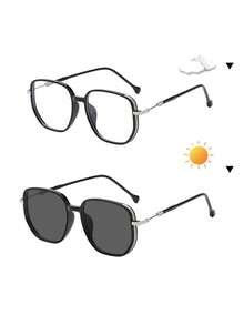 1Pc Fashion Vintage Metal Oversize Square Frame Eyeglasses For Women -Flash Rhinestone,Sparkling Glitter, Chic Lightweight Eyeglasses, High Quality ,Suitable For Daily Use,Phone Computer Reading Goggles