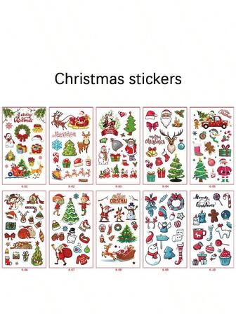 10pcs Christmas Cartoon Stickers, Waterproof Party Favors Funny Stickers For Adults And Kids
