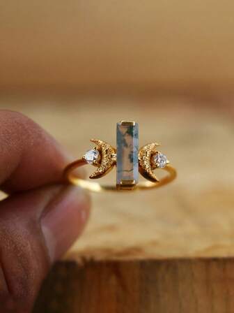 1 pieza Anillo de apilamiento minimalista inspirado en el musgo, tono dorado de 18K, anillo de lujo asimétrico de plata esterlina 925 de moda, adecuado para uso diario de la mujer, para ir al trabajo, regalo para ella, aniversario, joyería de plata