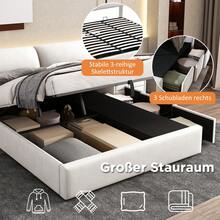 Upholstered Bed, 180 X 200 Cm, Hydraulic Slatted Base, Three Drawers, Storage Box, Slatted Base With Headboard, Without Mattress, Velvet, Beige - Beige - View 6