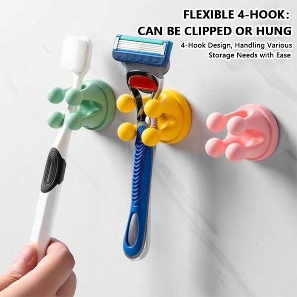 4 pezzi Ganci in silicone multicolore a 4 artigli, portaspazzolino, organizzatore per cavi, ganci per ufficio, bagno e cucina senza foratura, ganci decorativi per Natale e Ognissanti