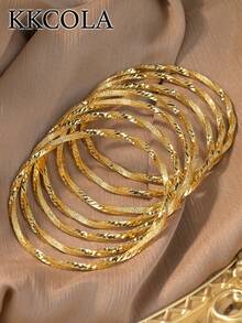 KKCOLA 6pcs Fashionable Twist Knot Bangle Bracelets, Boho Style, Party/Festival Gift, Jewelry Accessories, Daily Wear - Yellow Gold - View 10